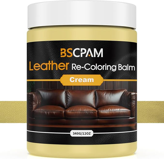 BSCPAM Cream White Leather Recoloring Balm, 12oz Leather Color Restorer for Couches, Leather Repair Kit for Furniture, Leather Dye for Leather Fade, Leather Repair Restore car seat