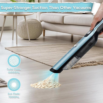 VACFAM Handheld Cordless Vacuum Cleaner, Portable Car Vacuum with 18KPa Suction Power, Quick-Charge Hand Vac with LED Headlight & Storage Dock for Home Office Desk Keyboards Pet Hair, Blue
