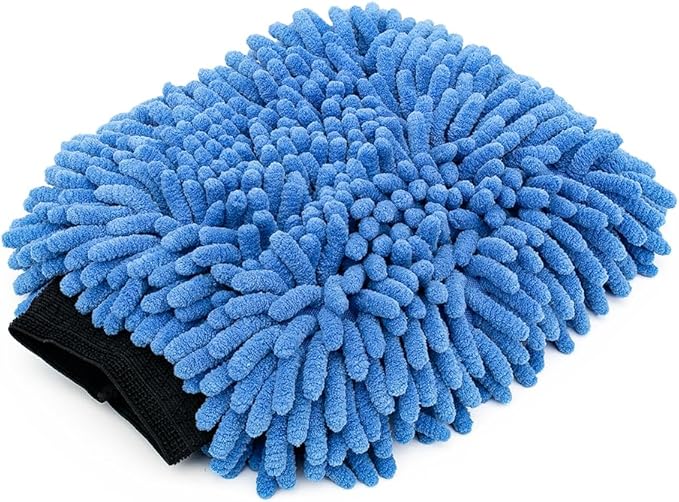 The Rag Company - Premium Chenille Microfiber Knobby Wash Mitts - Perfect for Car Washing and Detailing; Scratch-Free, Lint-Free, Double-Sided, Plush, and Absorbent; Blue (2-Pack)