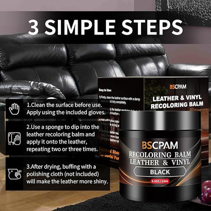 BSCPAM Black Leather Recoloring Balm,Leather Couch Scratch/Stain Remover,Leather Repair kit for Vinyl Furniture and Car Interior,Leather Dye Paint for Scratched and Faded Leather Couches