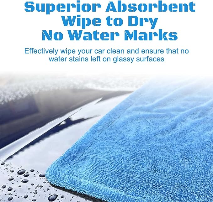 Extra Large Car Drying Towel, 48”x24” Dual Sided Microfiber Car Cleaning Towel with Twisting Yarn Technique, 1200GSM Super Absorbent, Holds Up to 8 lbs, Scratch-Free, Machine Washable (Darkgray-Blue)
