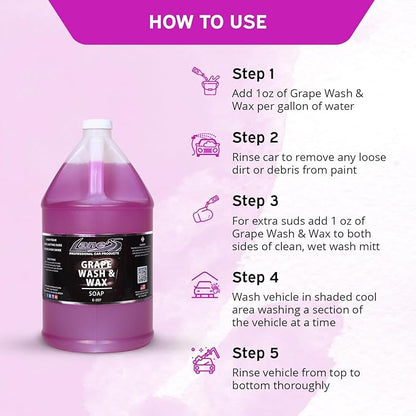 Lanes Car Wash and Wax - Car Wash and Wax in One, Grape Scented Car Wash, Safe for All Surfaces, Concentrated Soap Wax Formula (1 Gallon)