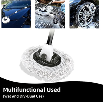 15° Curved Car Wash Brush with Long Handle 43" Microfiber Cleaning Mop Telescopic Extension Pole for Caravan RV Truck Auto SUV Wheel Boat Exterior 2 in 1 Carwash Duster Not Hurt Paint Scratch Free