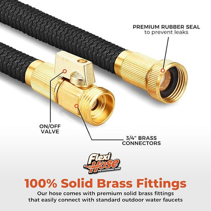 Flexi Hose Lightweight Expandable Garden Hose, 75FT -Retractable Garden Hose, Water Hose - No-Kink Flexibility, 3/4 Inch Solid Brass Fittings and Double Latex Core