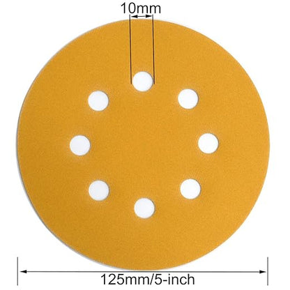 Aiyard 5-Inch 8-Hole Hook and Loop Sanding Discs 400-Grit Random Orbit Sandpaper, 100-Pack