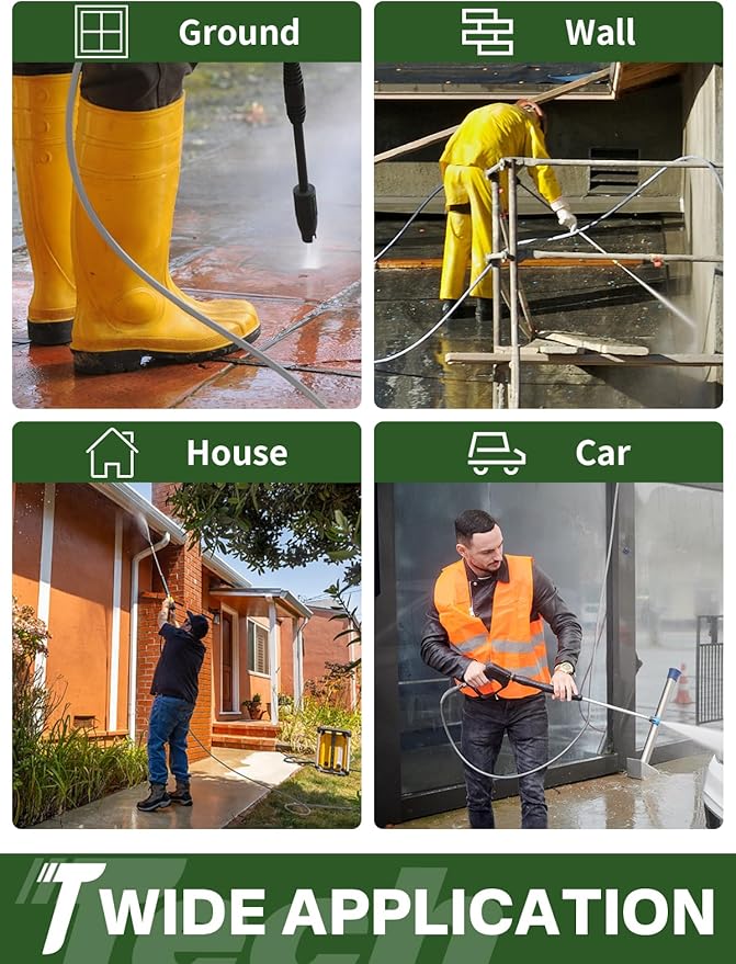 3/8" 4800PSI Pressure Washer Hose 150FT with Swivel Quick Connect for Cold/Hot Water Max 248°F, Kink Resistant Steel Wire Braided, Wear Resistant Power Washer Hose with M22 14mm Adapter