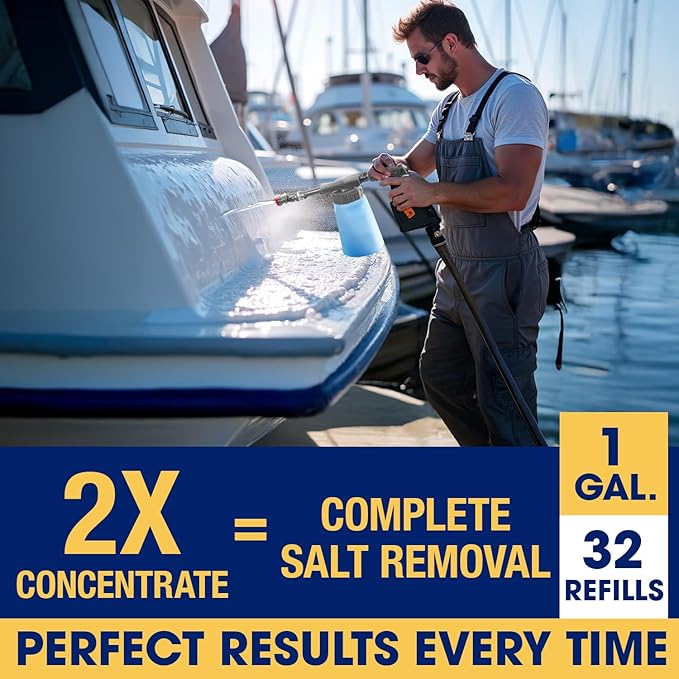 [1 Gallon] Concentrated Salt Remover + Corrosion Protection - Made in USA, Salt Cleaner Ideal for Boats, Cars, Marine Engine & Outboard Motor Flush, Washes Salt Away from Boat, Vehicles, & Trailers