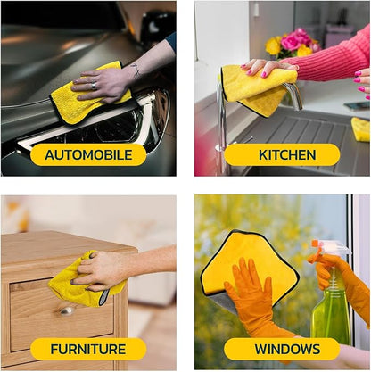 Seal Skin Covers Microfiber Cleaning Cloth for Cars 12" X 12" Quick Drying Super Soft and Absorbent Microfiber Towels for Streak Free Shine in Your Vehicle, Home or Office (3-Pack, Grey-Yellow)