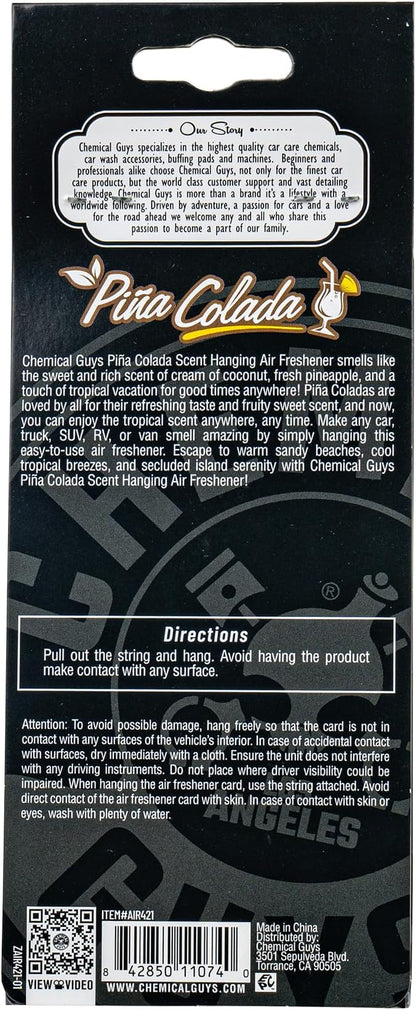Chemical Guys Car Fresheners, Hanging Air Fresheners - Pina Colada Scent for Cars, Trucks, SUVs, RVs, Home, Office, Work, Dorm Room, & More - 12 Pack
