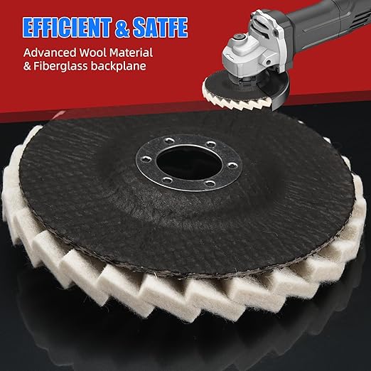 Wool Flap Buffing Wheel Pad Wool Polishing Wheel Felt Polishing Flap Discs 5 inch for Angle Grinder, Stainless Steel, Marble, Stone, Furniture, Car Wax for Surface Finishing and Restoration 6pcs