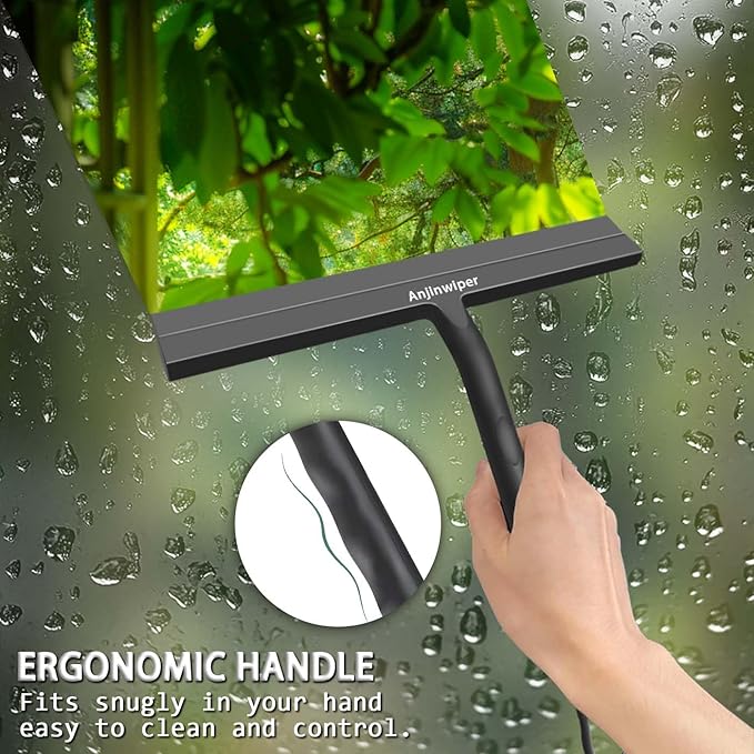 Shower Squeegee for Glass Doors with Adhesive Hook, All-Purpose Squeegee for Shower Glass, Bathroom, Window, Mirror, Car Glass and Tile Wall-8.6 Inches,Black