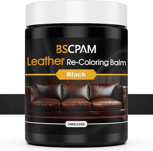 BSCPAM Black Leather Recoloring Balm, 12oz Leather Color Restorer for Couches, Leather Repair Kit for Furniture, Leather Dye for Leather Fade, Leather Repair Restore car seat
