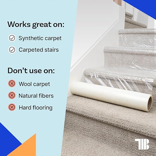 TapeManBlue Carpet Protection Film, 48 inch x 500 Foot roll, Self Adhesive Plastic Carpet Protector Film with Clean Removal & Easy Unwind, Strong and Durable Covering for Construction