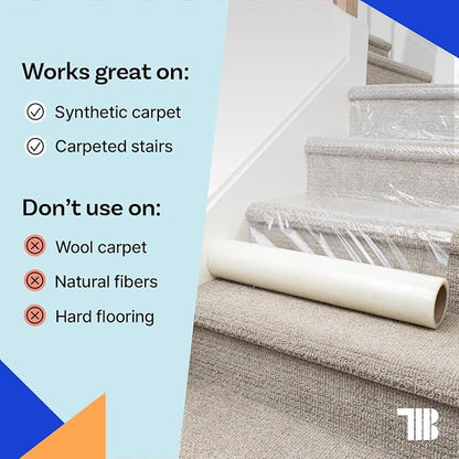 TapeManBlue Carpet Protection Film 36" x 200' roll, Self Adhesive Plastic Carpet Protector Film with Clean Removal & Easy Unwind, Durable Protection Tape to Shield Your Surface from Dirt and Spills