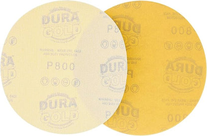 Dura-Gold Premium 800 Grit 6" Gold Sandpaper Discs, No Hole Pattern Dustless, Box of 50, Hook & Loop Backing for DA Sander, Finishing Coarse Sanding Abrasive Automotive Paint, Woodworking Wood, Metal