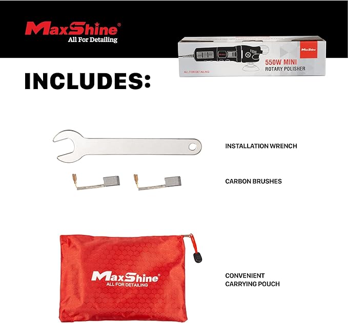 Maxshine M550 Rotary Polisher | 550W Motor, 3” Backing Plate, 6-Speed, 5/8” Thread | Compact Detailing Buffer for Auto, Boat & Marine Paint Correction, Swirl & Scratch Removal, Glossy Finish