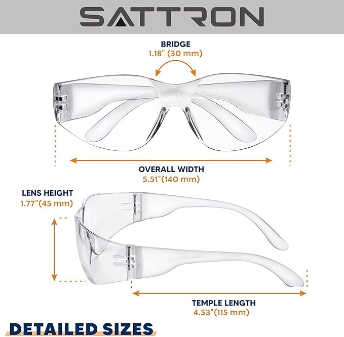 SATTRON Clear Safety Glasses Bulk of 24, ANSI Z87.1 Eye Protection for Women Men, Scratch & Impact Resistant Protective Glasses, Ideal for Lab, Construction, Shooting