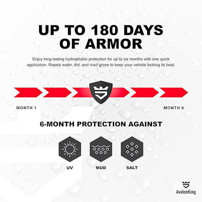 AvalonKing Armor Shield Lite Fast Ceramic Coating Spray – Ceramic Coating for Cars with 6-Month Hydrophobic Protection & Instant Gloss – Car Detailing Spray for Paint, Glass, Wheels & Trim 16 oz