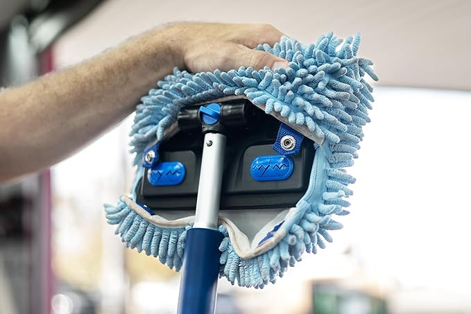 Mitt on a Stick PRO+ | Extendable Car Wash Brush, Mop, Mitt, Sponge | Blue w/ Noodle & Mesh Cover