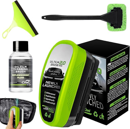 Cyeior 2026 Upgrade Clearn Vision Glass Cleaner, Clear vision Car Windshield Cleaner, Reusable Automotive Oil Film Cleaning Brush with Clear Vision Glass Cleaner (1, 2.0 Green)