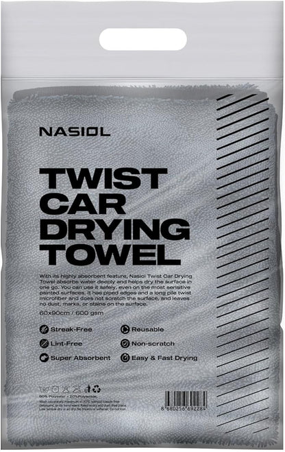 Nasiol Twist Car Drying Towel, Highly Absorbent Quick Dry, Soft Banded Edges - Scratch Free - Double Sided - Safe for Car Paint Microfiber Evo Detailing Towel (35 x 23 inch)