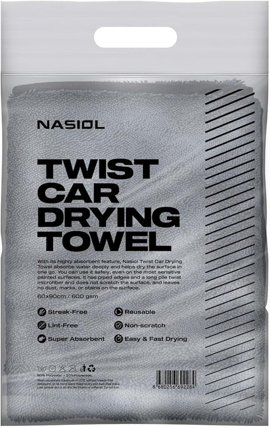 Nasiol Twist Car Drying Towel, Highly Absorbent Quick Dry, Soft Banded Edges - Scratch Free - Double Sided - Safe for Car Paint Microfiber Evo Detailing Towel (35 x 23 inch)