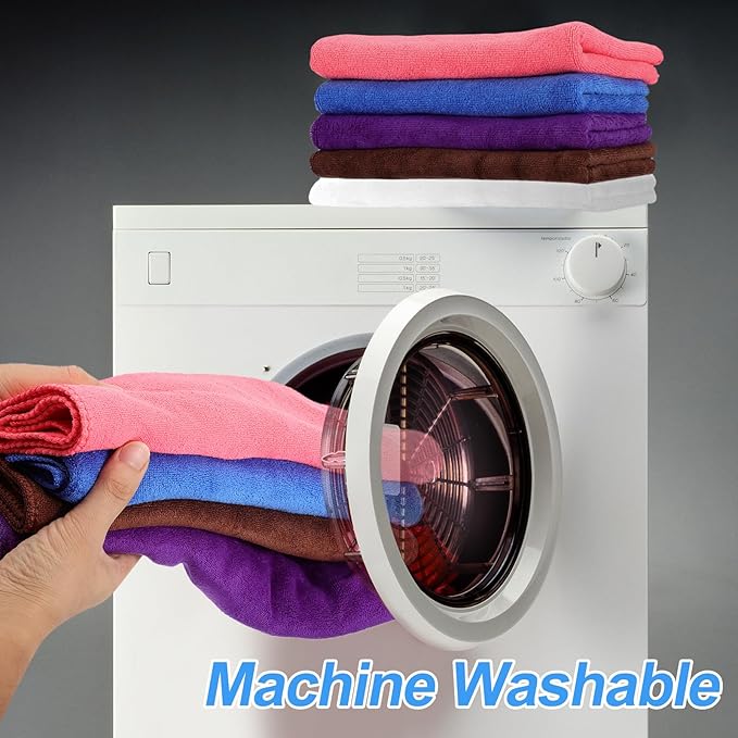 HARFINGTON 6 Pack Microfiber Cleaning Cloth, 24" x 12" Multi-Functional Cleaning Towels Reusable Absorbent Rags for Car Wash Kitchen Household Window Clean, Sapphire Blue
