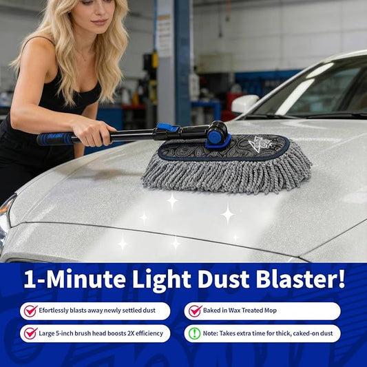 Flash Dog Microfiber Car Duster Exterior - Scratch Free Waterless Cleaning Brush for Cars/SUV/Truck Roofs, Windshields | Telescopic Aluminum Alloy Handle