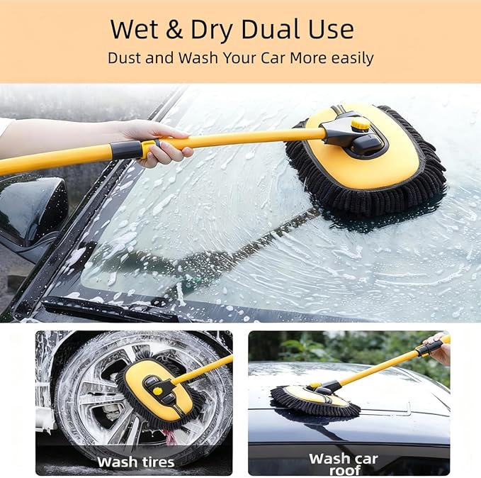 Car Wash Brush with Long Handle, 15°Curved Car Cleaning Brush with Extension Pole Scratch Free, Microfiber Exterior Cleaning Mop Mitt for Washing Roof Truck Camper SUV