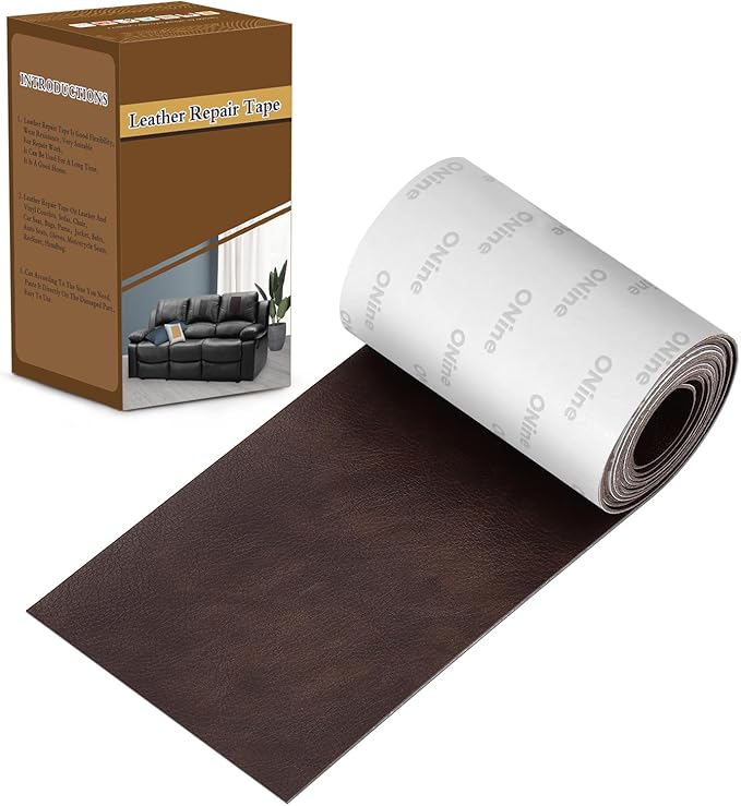 ONine Leather Repair Patch，Leather Repair Tape, 3 x 60 inches Leather Repair Patch for Furniture,Vinyl Repair Kit，Leather Couch Patch，for Sofas, Furniture, Car Seats, Office Chairs(Dark Brown)