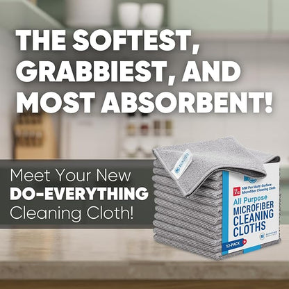 12" x 12" MW Pro Multi-Surface Microfiber Cleaning Cloths | Gray - 48 Pack | Premium Microfiber Towels for Cleaning Glass, Kitchens, Bathrooms, Automotive, Supplies & Products