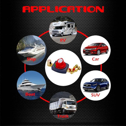 Ampper Top Post Battery Disconnect Switch 12V - 48V, Marine Battery Switch Disconnect Power Cut Off with Battery Terminal for Car RV Boat (Positive, On/Off)