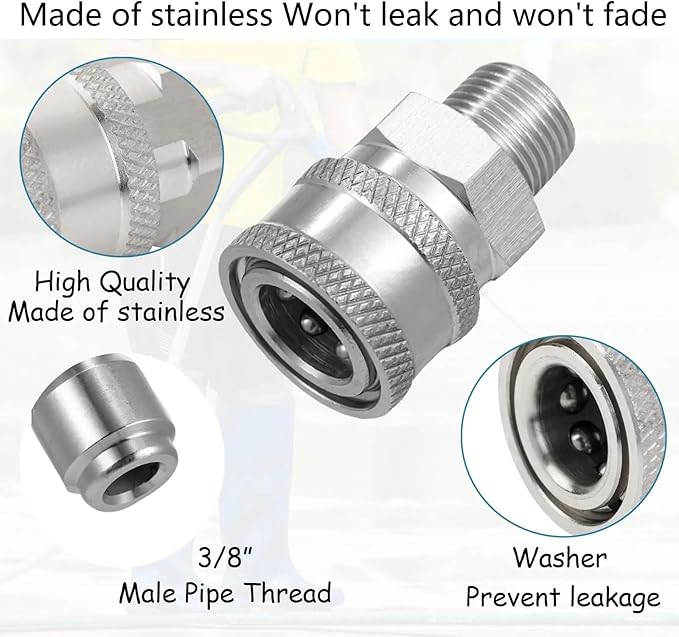 3/8 Quick Connect Fittings,Pressure Washer Quick Connect Kit,Stainless Steel Adapter Set Female and Male Thread(4Pieces)