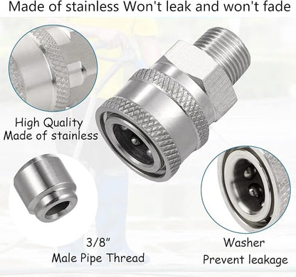 3/8 Quick Connect Fittings,Pressure Washer Quick Connect Kit,Stainless Steel Adapter Set Female and Male Thread(4Pieces)