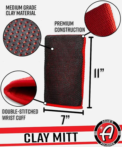 Adam's Polishes Clay Mitt - Medium Grade Clay Bar Infused Mitt | Car Detailing Glove Quickly Removes Debris from Your Paint, Glass, Wheels, & More