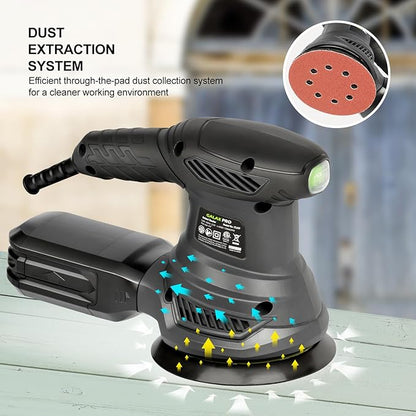 GALAX PRO 2.5A Rotary Orbital Sander, 300W Electric Orbital Sander with 6 Various Speeds 6000-13000RPM,4.9-Inch with 20PCS Sandpapers,1 dust canister,Fit for Woodworking, Sanding, Polishing