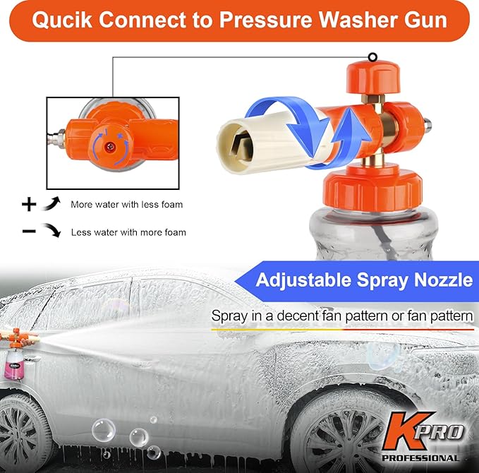 Kebtek Car Pressure Washer with Foam Gun 5200 PSI, Heavy Duty Brass Snow Foam Cannon Kit Quick Connect Car Wash Sprayer with 6-in-1 Adjustable Nozzle and M22-15mm Connector
