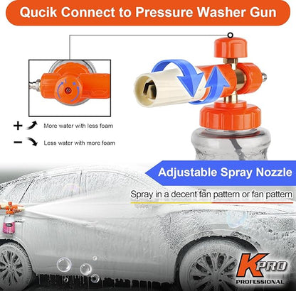 Kebtek Car Pressure Washer with Foam Gun 5200 PSI, Heavy Duty Brass Snow Foam Cannon Kit Quick Connect Car Wash Sprayer with 6-in-1 Adjustable Nozzle and M22-15mm Connector
