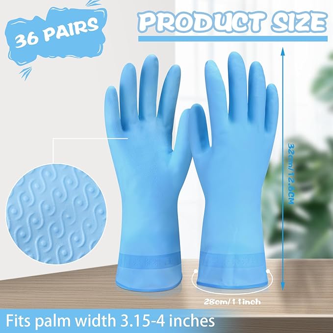 Gandeer 36 Pair Reusable Household Gloves Long Rubber Dishwashing Gloves Kitchen Cleaning for Dishes Clean Gardening