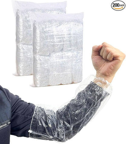 FIPASEN Disposable Oversleeves Covers, 200PCS Plastic Arm Sleeves Covers for Painting Repairing Cleaning Tattooing - Clear