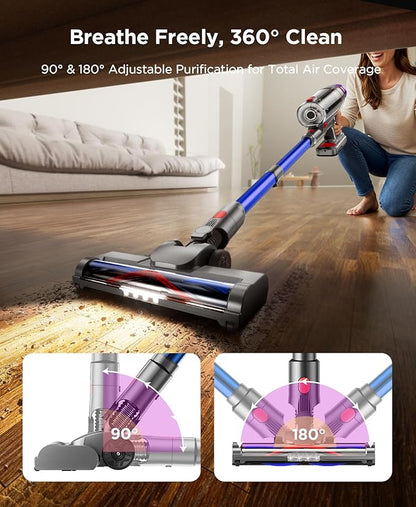 Cuzmok Cordless Stick Vacuum Cleaner for Home: Power Suction Vacuum Tangle-Free Lightweight Design & 2600mAh Detachable Battery Up to 50mins Runtime for Pet Hair Carpet Hardwood Floor