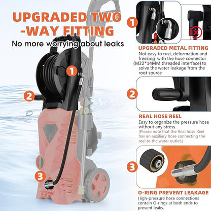 Power Cleaner 5000 PSI with 33FT Hose, 4 Nozzles for Car/Patio Cleaning(Orange)
