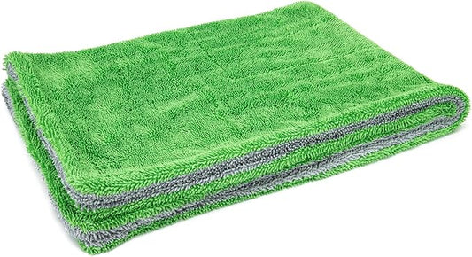 Autofiber Dreadnought Microfiber Car-Drying Towel, Superior Absorbency for Drying Cars, Trucks, and SUVs, Double-Twist Pile, One-Pass Vehicle-Drying Towel - Pack of 1, Green/Gray (20 inch x 30 inch)