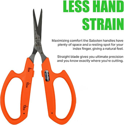 Saboten Stainless Steel Straight Blade Trimming Scissors Orange PT-12 160mm Precision Gardening Bonsai and Floral Shears Made in Japan