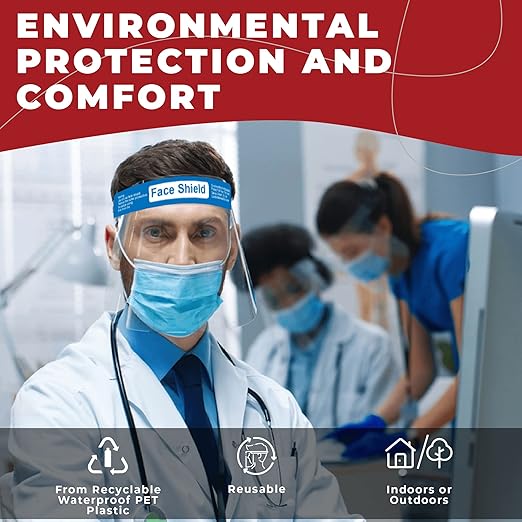 Medical Nation Face Shield | Case of 200 | Clear Plastic Face Shields for Women, Men & Kids, Anti-Fog, Lightweight Reusable Face Shield Mask, Safety Visor Cover with Comfortable Sponge & Elastic Band