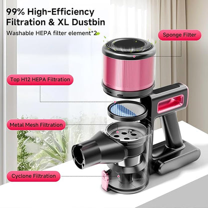 Vaconly Cordless Vacuum Cleaner, 38Kpa Powerful Stick Vacuum Cleaner with 45mins Rechargeable Battery, LED Anti-Tangle Brush, 8-in-1 Handheld Vacuum Cleaners for Home/Pet Hair/Carpets/Floors, N506