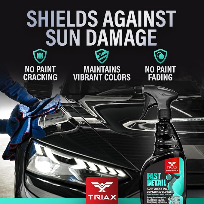 TRIAX Fast Detail - Ultimate Vehicle Waterless Wax, Polish & Cleaner - High Gloss, Water Shield, Non-Greasy, Deep Reflective Wet Look, 500 SPF UV Protection (1 Gallon)