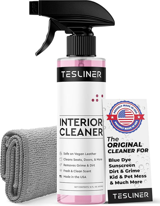 Tesla Seat Cleaner & Stain Remover - Interior Cleaner for Black & White Vegan Leather, Interior Cleaning Products for Seats, Dash, Console | Tesla Accessories for Model Y, Model 3, S, X, Cybertruck