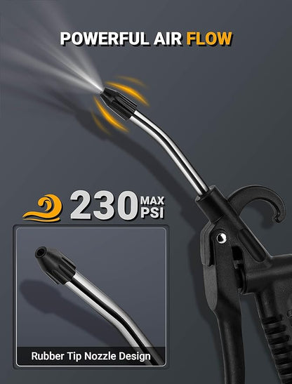 High Flow Air Blow Gun with Rubber Guard, Air Nozzle Blower Gun Angle Bent Jet Nozzle & 1/4" Standard Quick Plug, Air Gun for Air Compressor Accessories Pneumatic for Dust Removal Cleaning Tool
