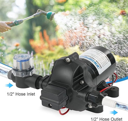 4.0 GPM 12V DC 45 PSI Revolution Water Pump with Pressure Switch Compatible with Camper, RV, Shower, Sprayer
